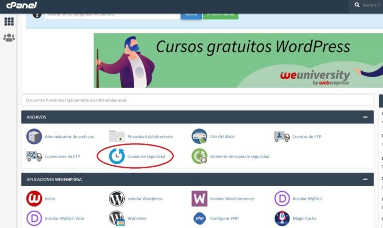 Copia de seguridad con cPanel