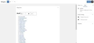 Pantalla de widgets que convierte la barra lateral de cada tema en un contenedor de bloques.