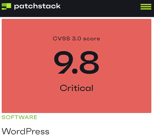 Captura de pantalla de la calificación de vulnerabilidad de WordPress